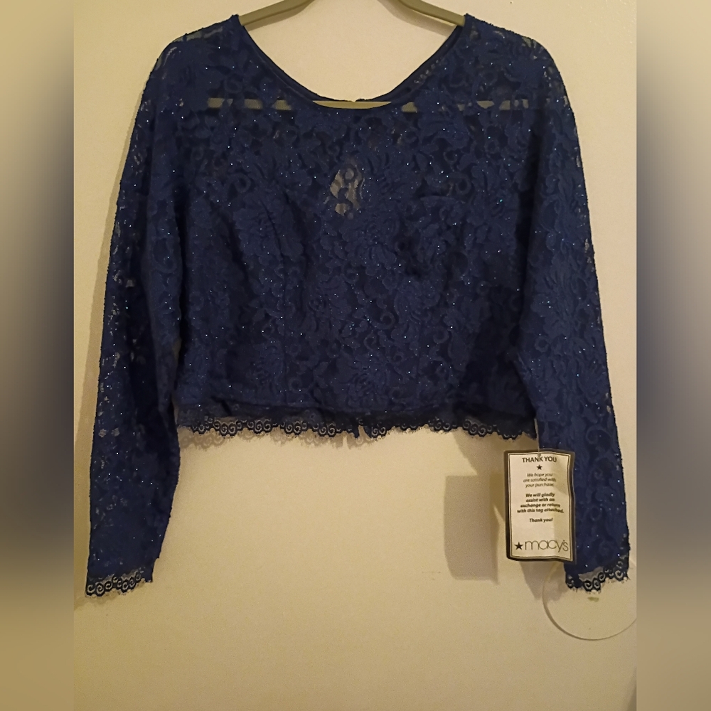 Sequin Hearts Women's Mesh Navy Lace Crop Top Sz 16 NWT